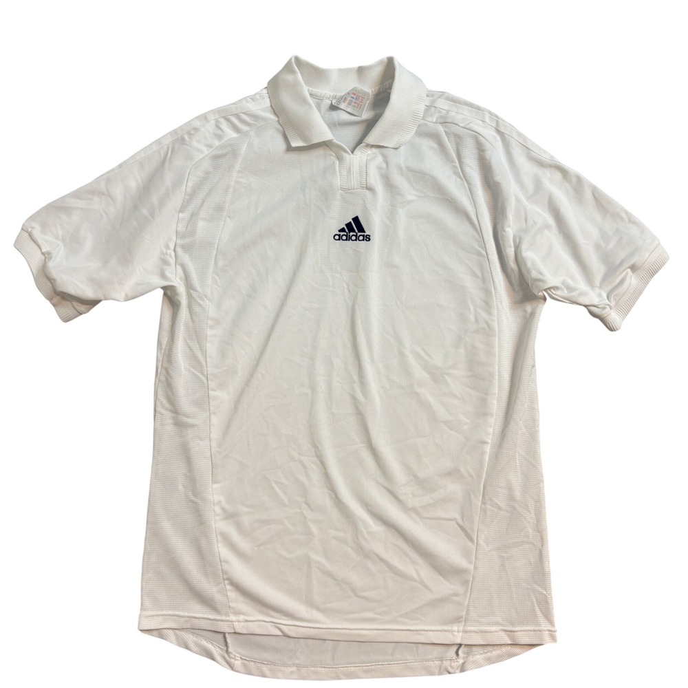 Vintage 2001 Adidas ClimaLite Polo Shirt Men Medium White Black Logo Y2K Soccer